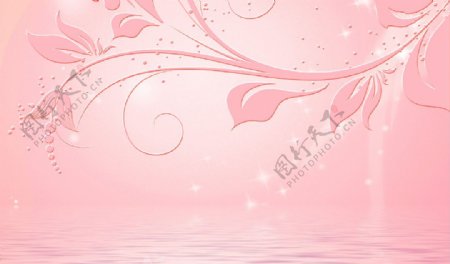 粉色手绘欧式藤蔓花朵电视背墙