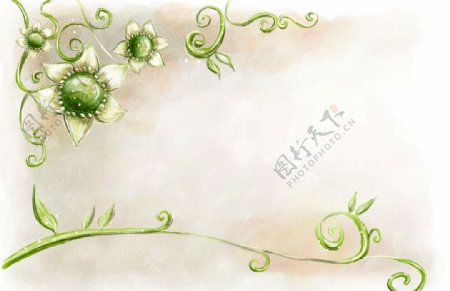 绿色花朵小清新花纹边框背景
