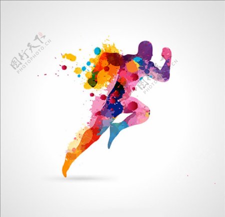 水彩抽象跑步的男子插图