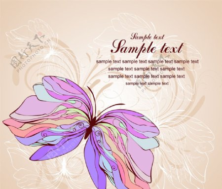 手绘蝴蝶花卉组成的图案矢量素材