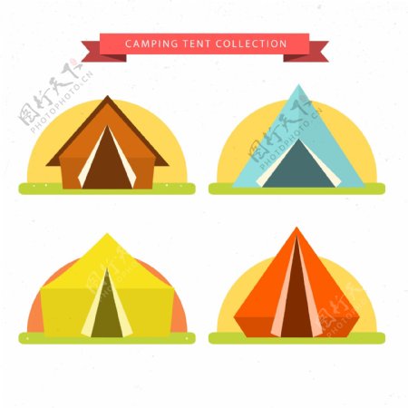 4款彩色夏季野营帐篷矢量素材
