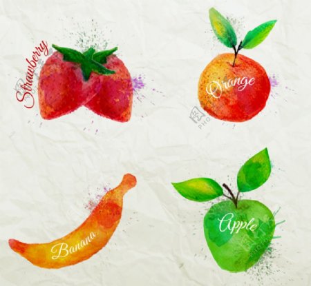 4款水彩水果设计矢量图