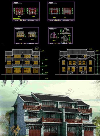 中国古典别墅施工图