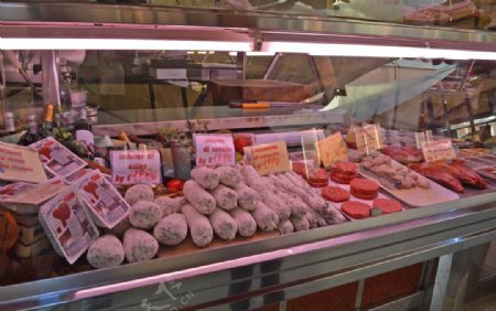 国外超市市场肉制品摊位