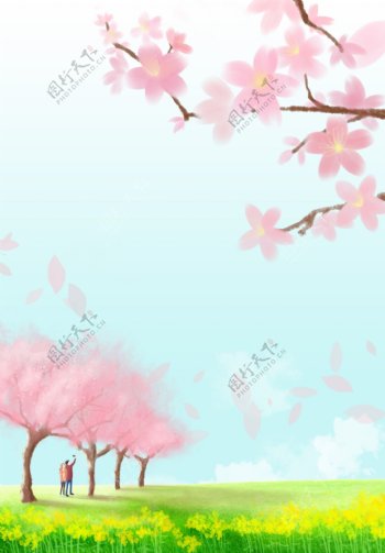 手绘春日的樱花