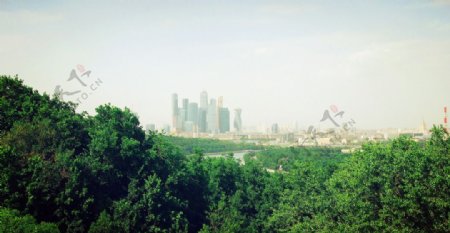 观景台上瞭望莫斯科CBD建筑群