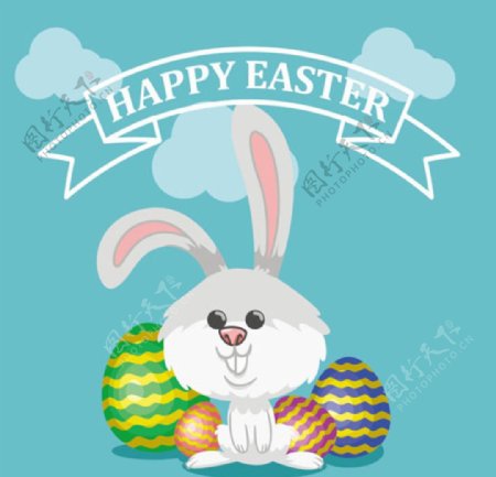 复活节卡通彩蛋兔子海报