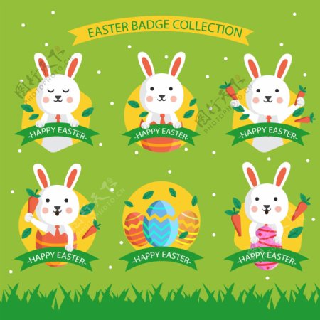 六款卡通复活节兔子标签