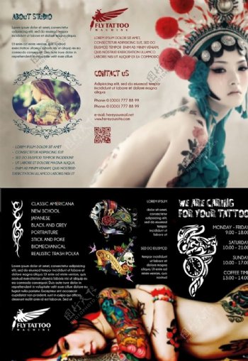 纹身店三折页宣传单PSD模板
