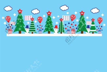 卡通圣诞树雪人装饰背景矢量素材