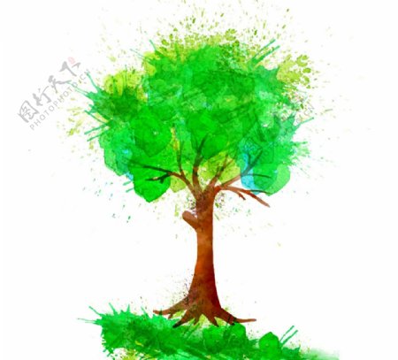 绿色水彩树木矢量素材