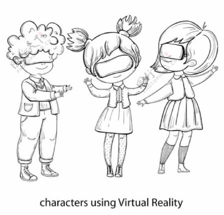 手绘戴VR虚拟眼镜的孩子