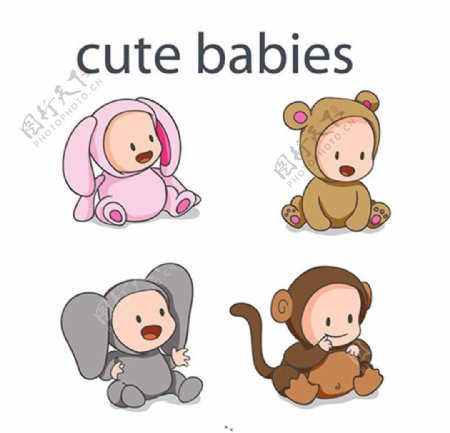 手绘婴儿儿童可爱的动物装扮