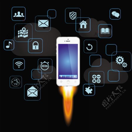 智能手机广告速度火箭图标各种UI装饰品