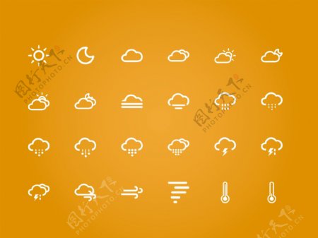 橙色背景白色天气图标素材