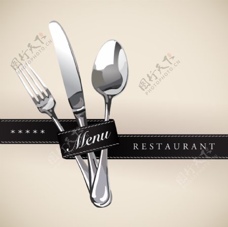 黑色彩带餐厅菜单Logo设计