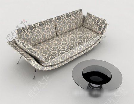 现代个性花纹双人沙发3d模型下载