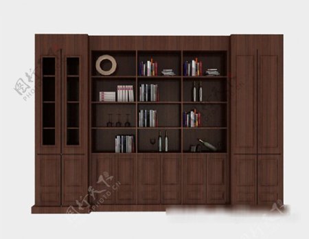 简单深棕色木质书柜3d模型下载