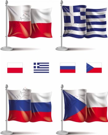 欧洲杯国旗旗帜足球矢量素材