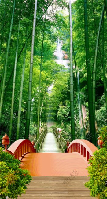 竹林小桥风景图片