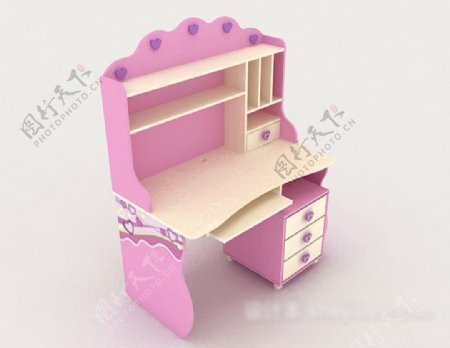 粉色可爱书桌3d模型下载