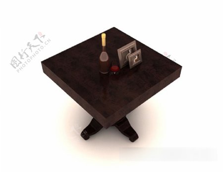 方形实木边桌3d模型下载