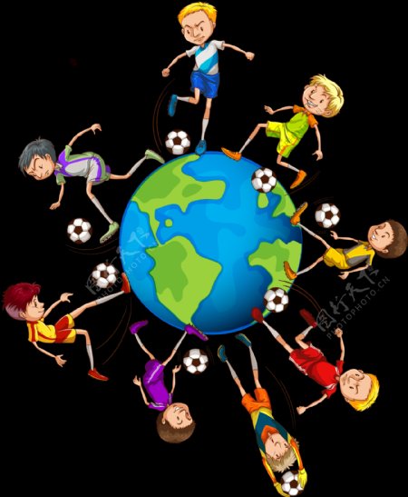 踢足球小孩地球免抠png透明图层素材