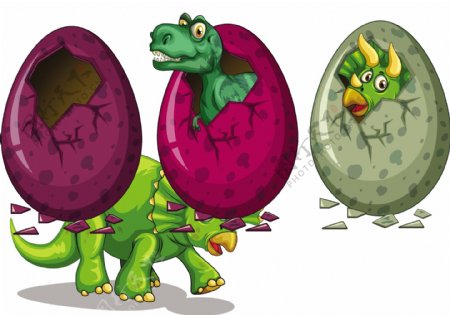 彩色恐龙蛋小恐龙插图矢量素材