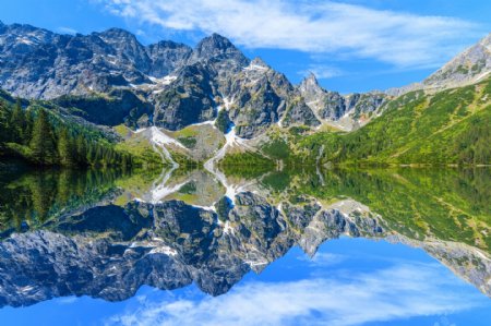 山峰湖面风景图片