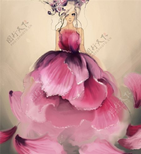 粉色花瓣灵感礼服设计图