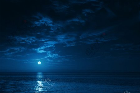美丽大海月夜风景图片