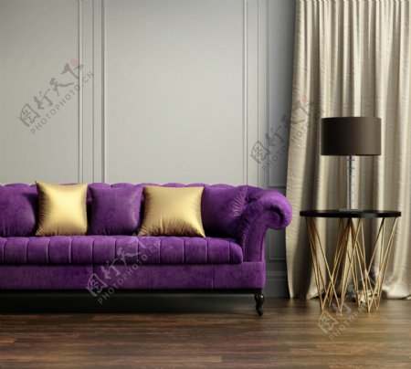 窗边的紫色沙发图片
