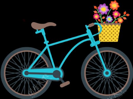 手绘鲜花自行车插画免抠png透明图层素材