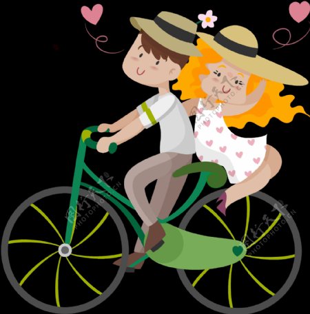 浪漫情侣骑自行车插画免抠png透明素材