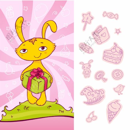 粉色卡通人物小女孩动物矢量素材
