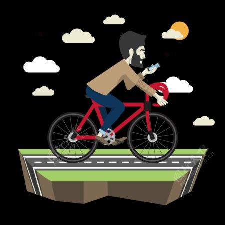 卡通公路上骑自行车插画免抠png透明素材
