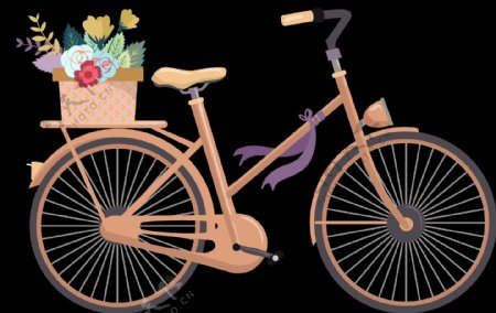 花篮自行车插画免抠png透明图层素材