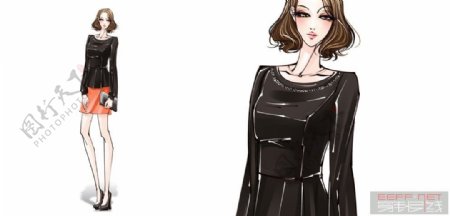 休闲黑色连衣裙设计图