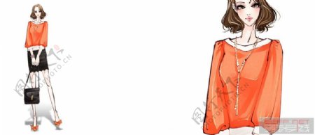 橙色时尚女装设计图