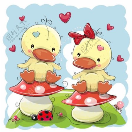 卡通鸭子蘑菇漫画图片