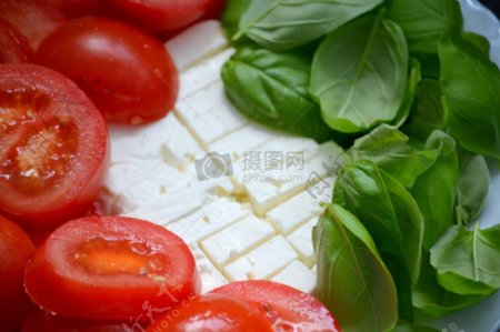 番茄与豆腐和菜叶