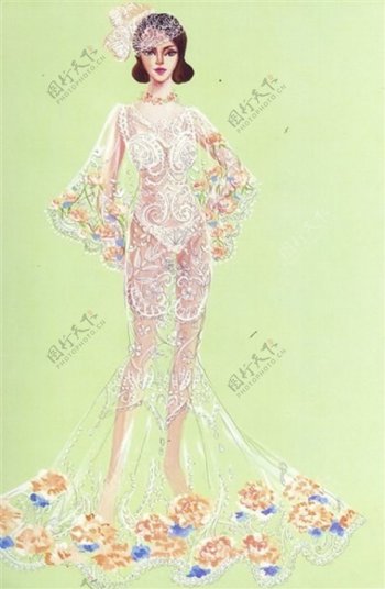 花朵长裙婚纱设计图