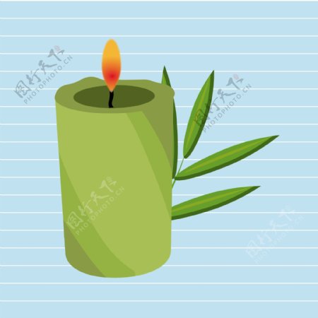 绿色蜡烛和叶子矢量