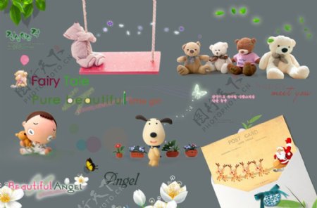 玩具小熊等儿童相册模板装饰素材