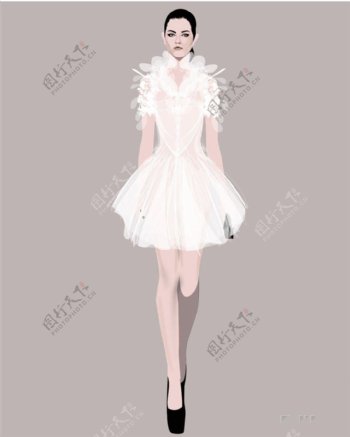 白色高领连衣裙设计图