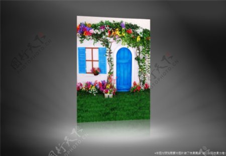 鲜花装饰的房子影楼摄影背景图片