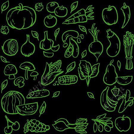 手绘绿色各种蔬菜免抠png透明图层素材