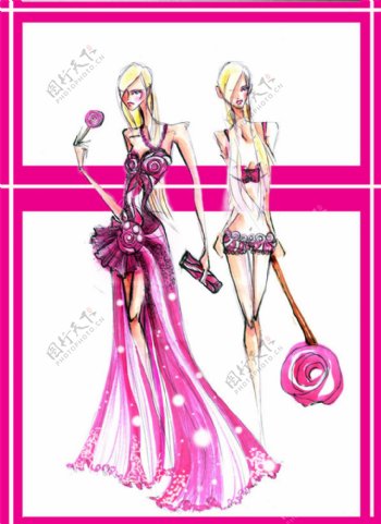 紫色长裙婚纱设计图