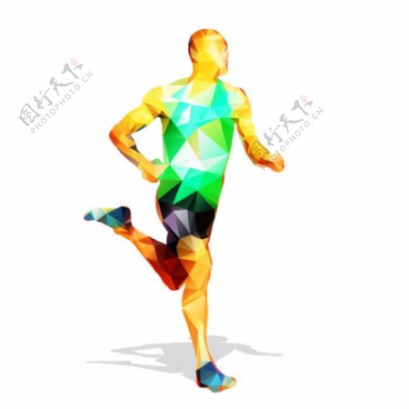 彩色立体三角形跑步男人图片