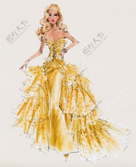 金色连衣裙礼服设计图